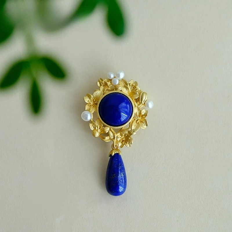 

Оригинальная ретро китайская натуральная брошь из лазурита, кулон, двойного назначения, серебряная брошь S925 с китайским элементом