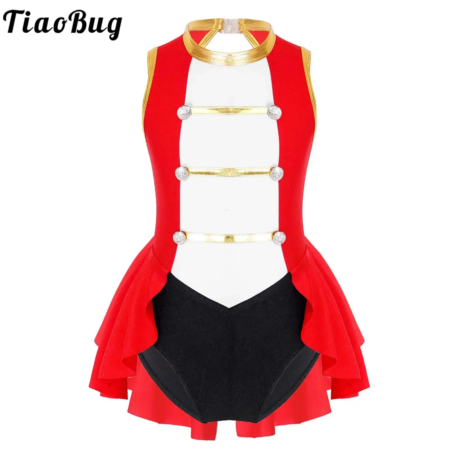 

Kids Girls Circus Ringmaster Costumes Sleeveless Vintage Buttons Ballet Leotard Dress Halloween Cosplay Bodysuit Dancewear