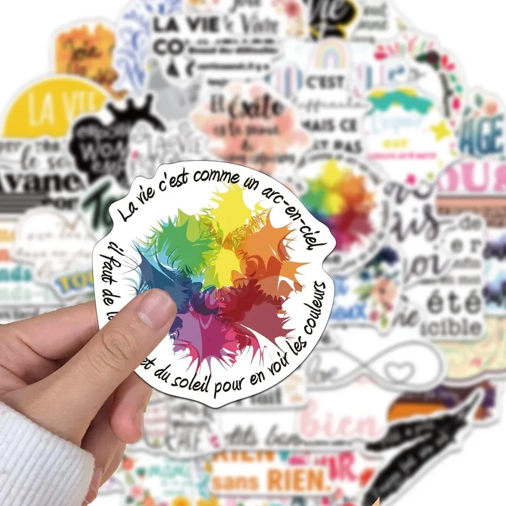 10/50 pçs cor citações inspiradoras francesas palavras adesivos afirmação positiva decalques geladeira telefone pvc adesivo à prova dwaterproof água