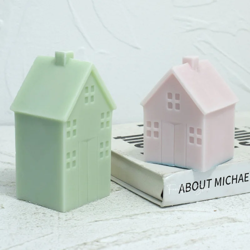 3D Small House Candle Acrylic Mold DIY Handmade Villa Wooden House Aromatherapy Candle Plastic Mold Creative Gift Home Decor