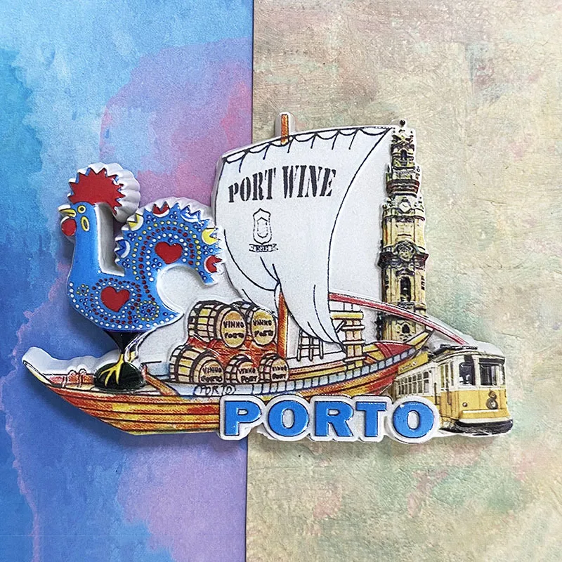 

Porto Portugal 3D Resin Fridge Magnet - Rooster, Wine Boat & Landmarks Decor - Cute & Strong Refrigerator Magnet