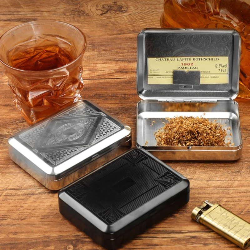 Metal Tobacco Box with Built-in Horizontal Clamp Coarse Medium Fine Tobacco Portable Smoking Accessories 4-in-1 Multi-Purpose