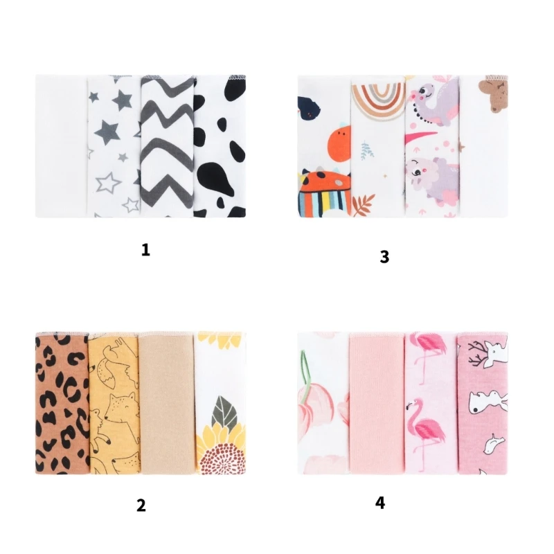 

4 шт., мочалка с мультяшным принтом, салфетки для мытья рук и лица, детские хлопковые квадратные полотенца, носовой платок, муслиновая ткань, нагрудник для кормления