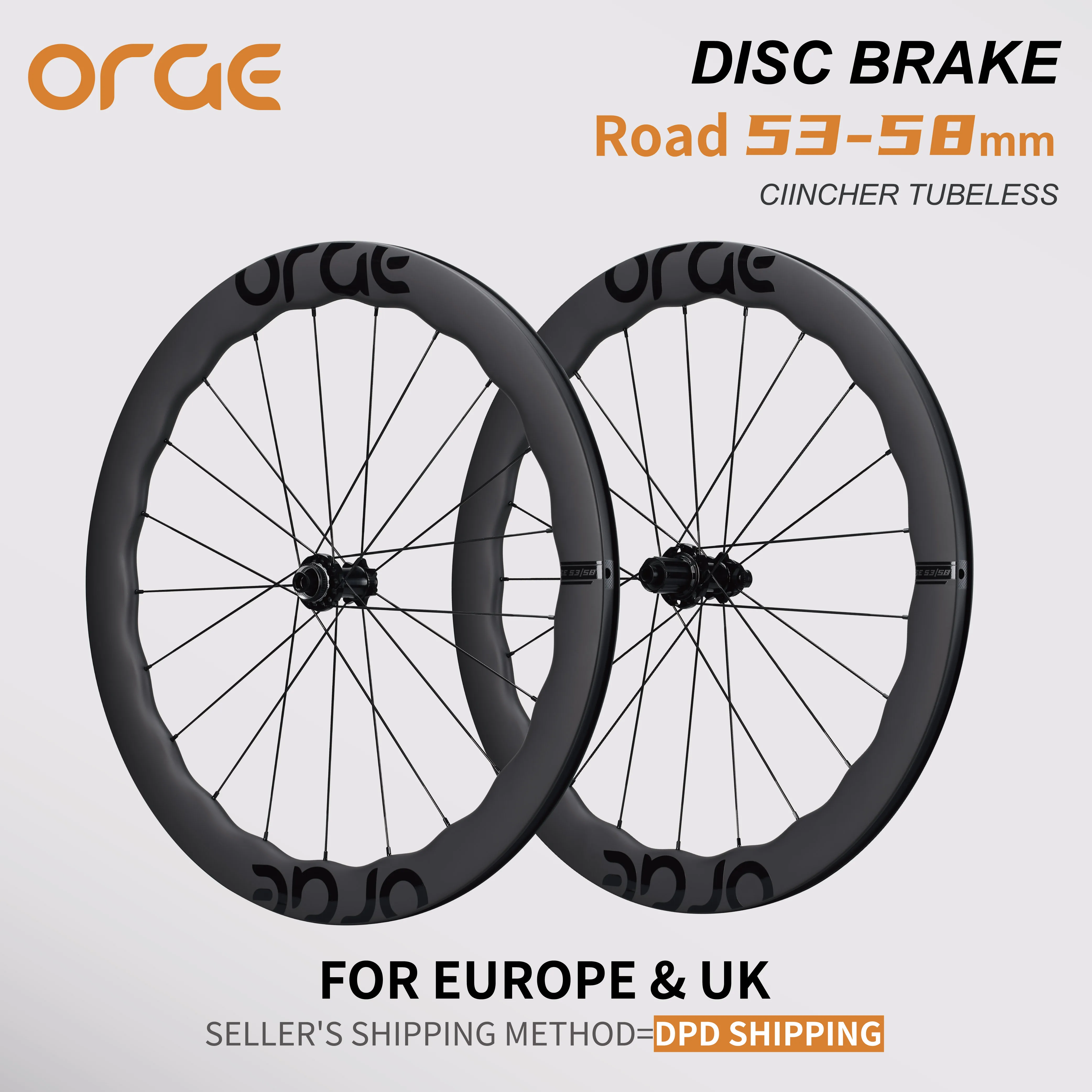 ORGE 700C Road Bike Disc Brake Wheelset 53/58mm Clincher/Tubeless Wave Carbon Wheels 21H Spoke Center Lock/6 Pawls 30T Ratchet
