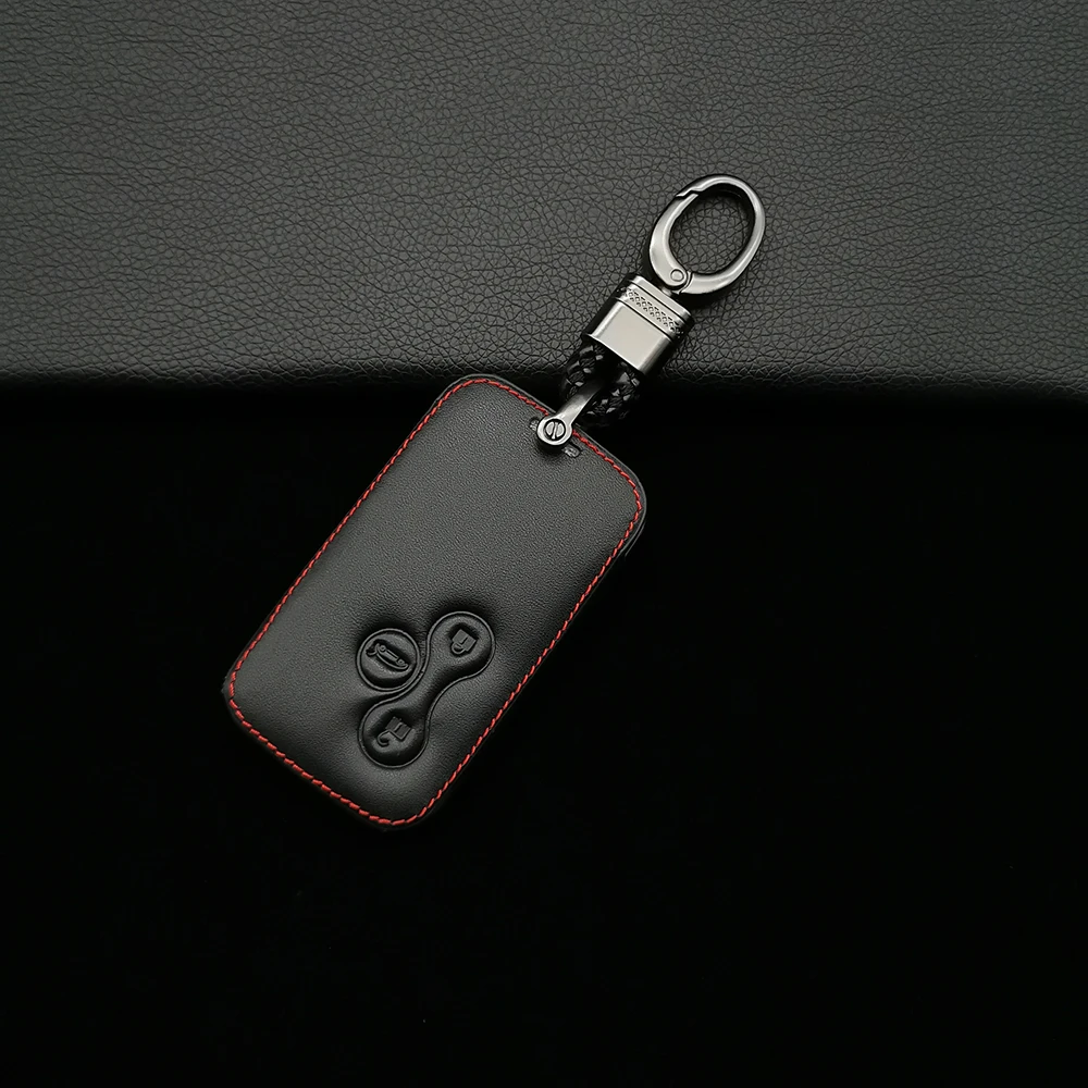 Genuine Leather Car Key Case Smart Key Cover For Renault Clio Logan Megane 2 3 Koleos Scenic Key Card Bag 4 Button Key Shield