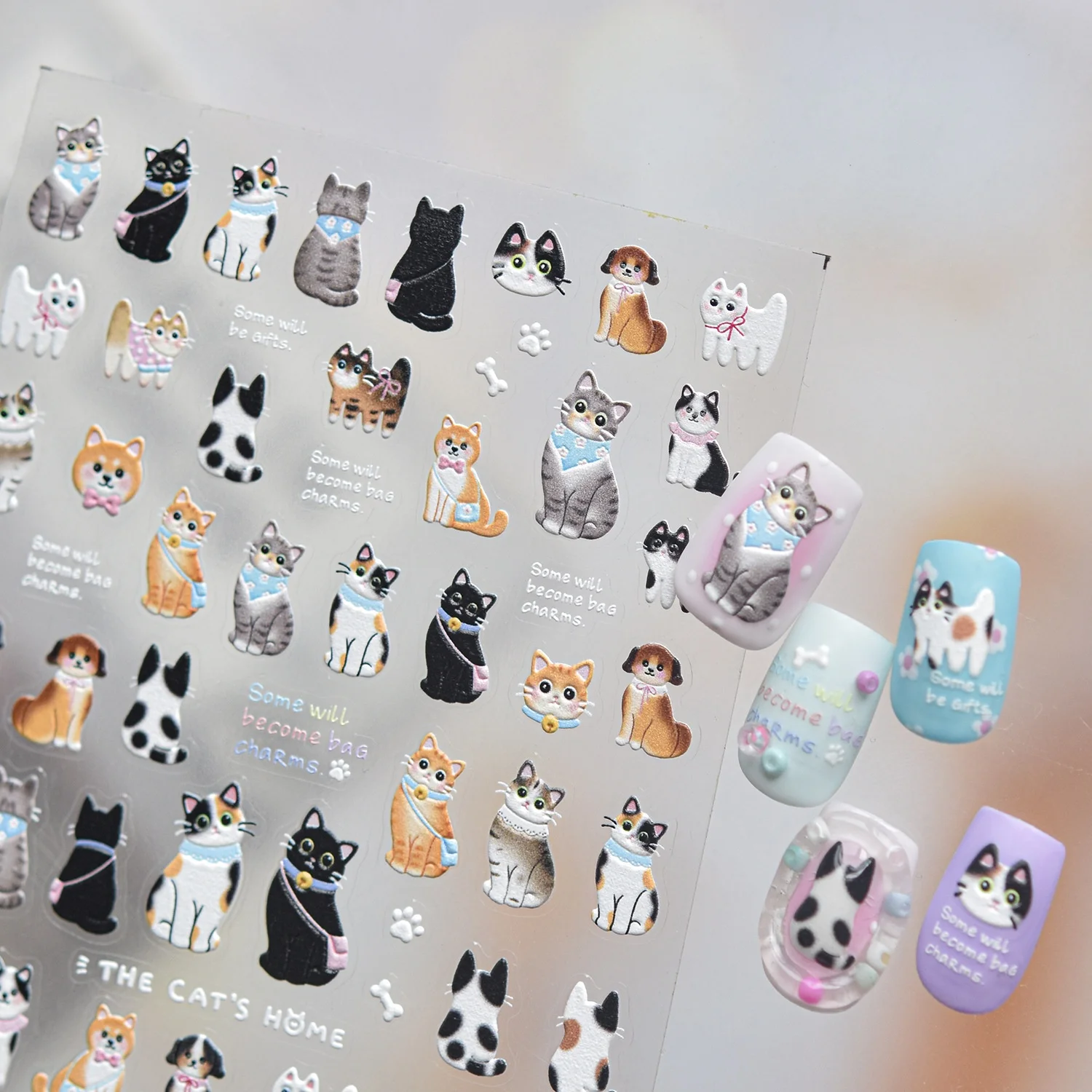 Cute Playful Cat Dog 5D Nail Stickers Short Hair Kitten Shiba Inu Puppy Animal Paw Print Decals Sweet Pet Self Adhesive Decor - view 3