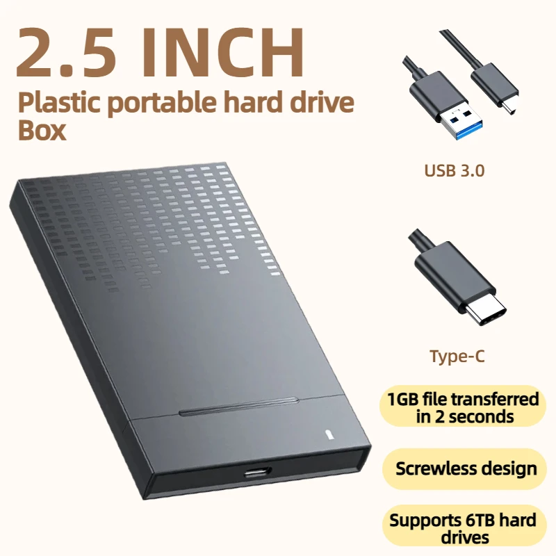 

2.5-inch USB 3.0 Type-C External Hard Drive Enclosure Supports 6TB SATA Drives Tool-Free Installation Portable External Hard