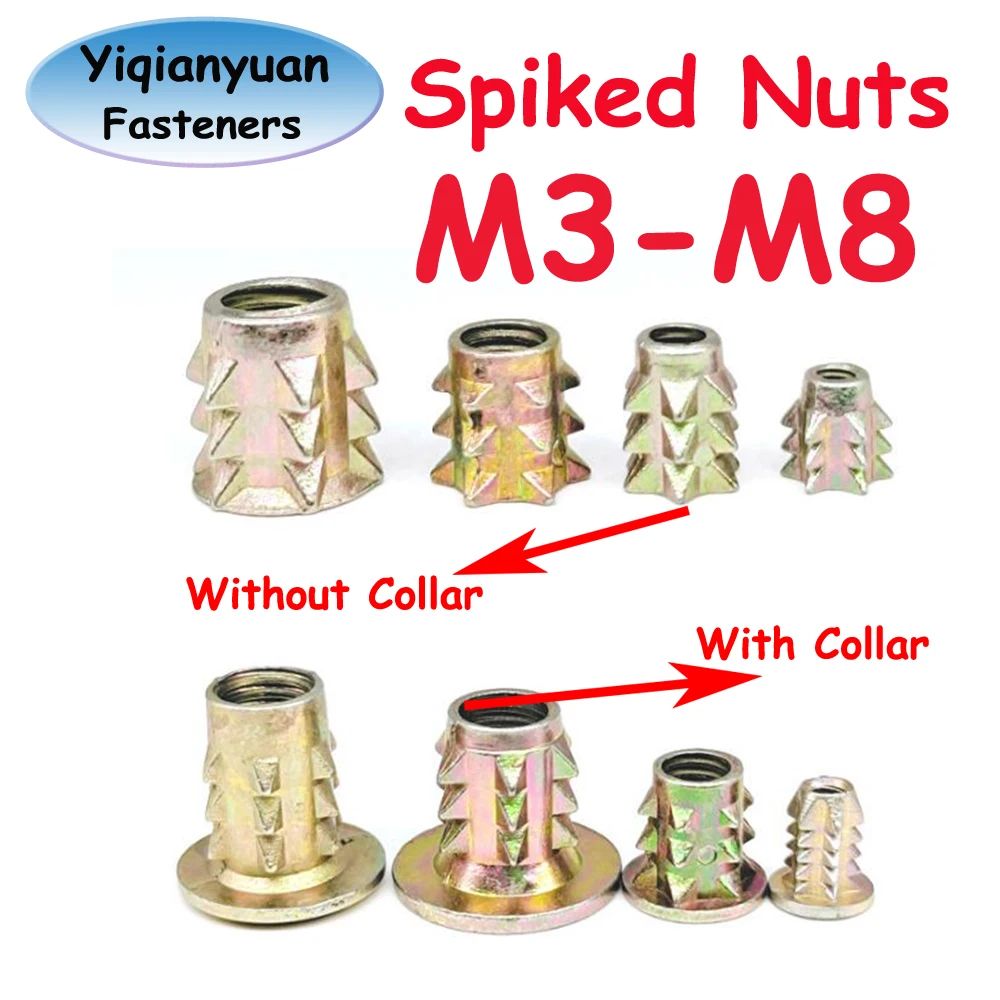 

Yiqianyuan M3 M4 M5 M6 M8 Galvanized Carbon Steel Spiked Nuts Connect Nuts Wood Insert Nuts with Collar and without Collar
