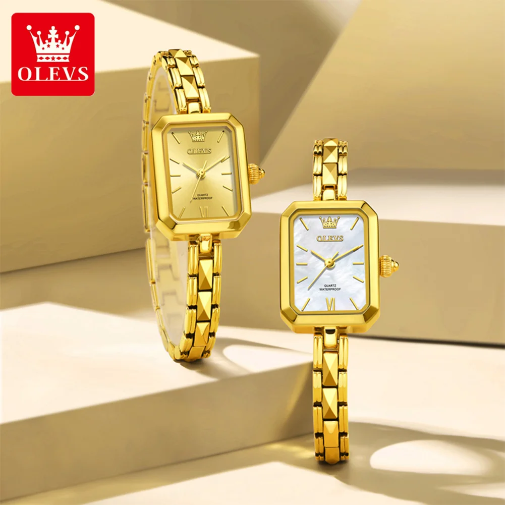 

OLEVS золотые женские часы, модные квадратные брендовые оригинальные кварцевые часы для женщин, простые водонепроницаемые женские наручные часы для платья, 3691, новинка