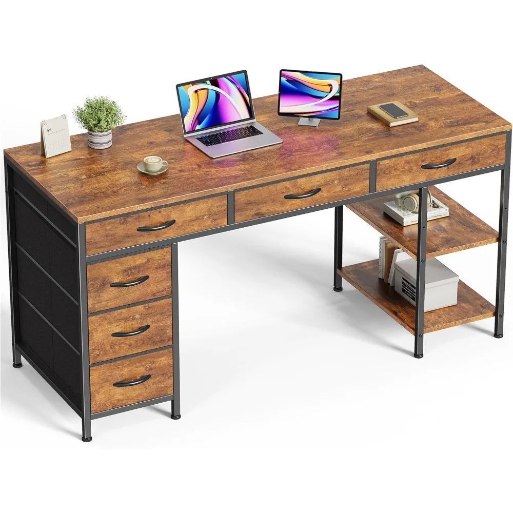 

Computer Desk with 6 Drawers, 54 Inch Office Desk with Shelves, Reversible Gaming Desk, Corner Desk with Storage, Work fo