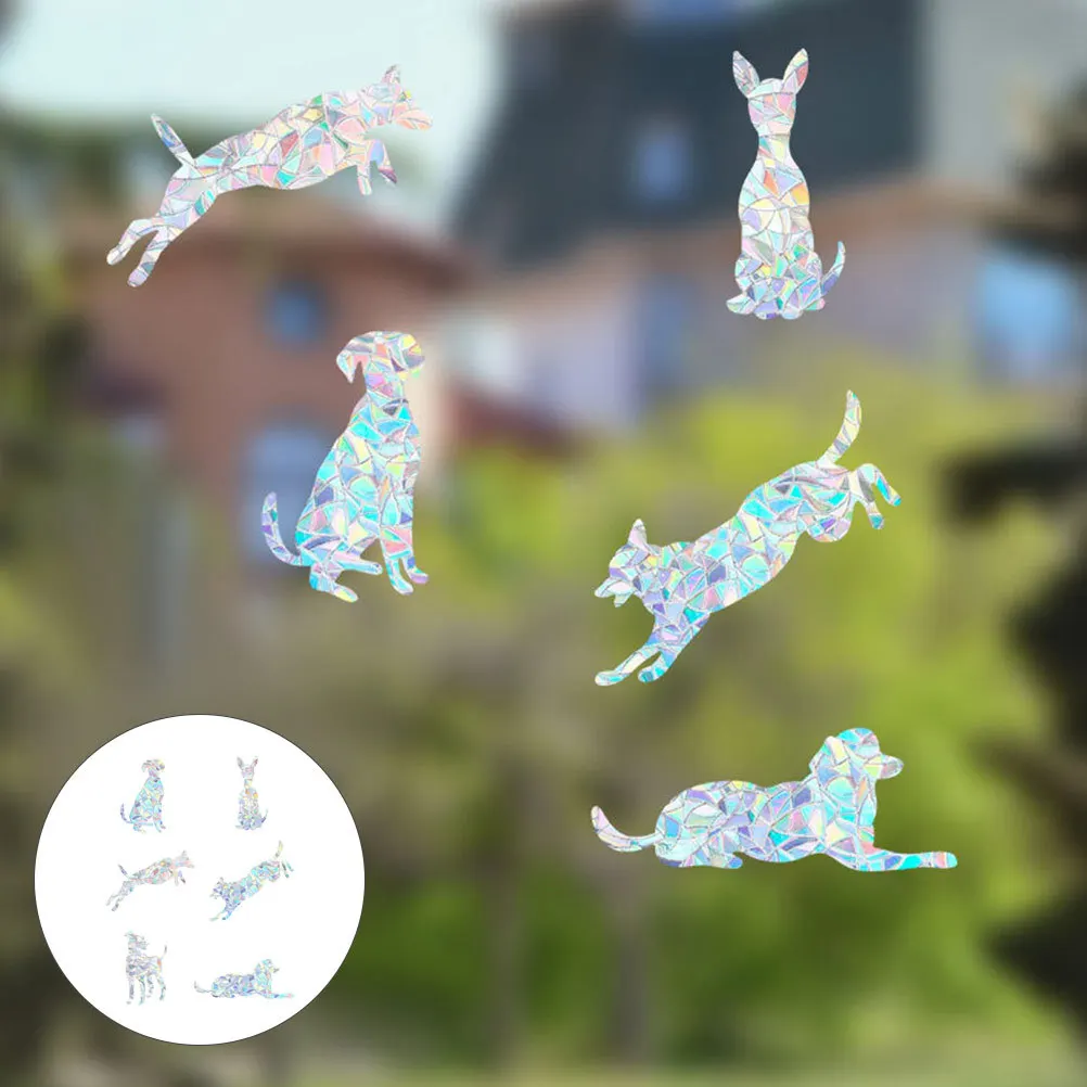

6 Sheets Dog Rainbow Prism Static Sticker for Window Door Wall Decor Refraction Effect Indoor Background Decoration