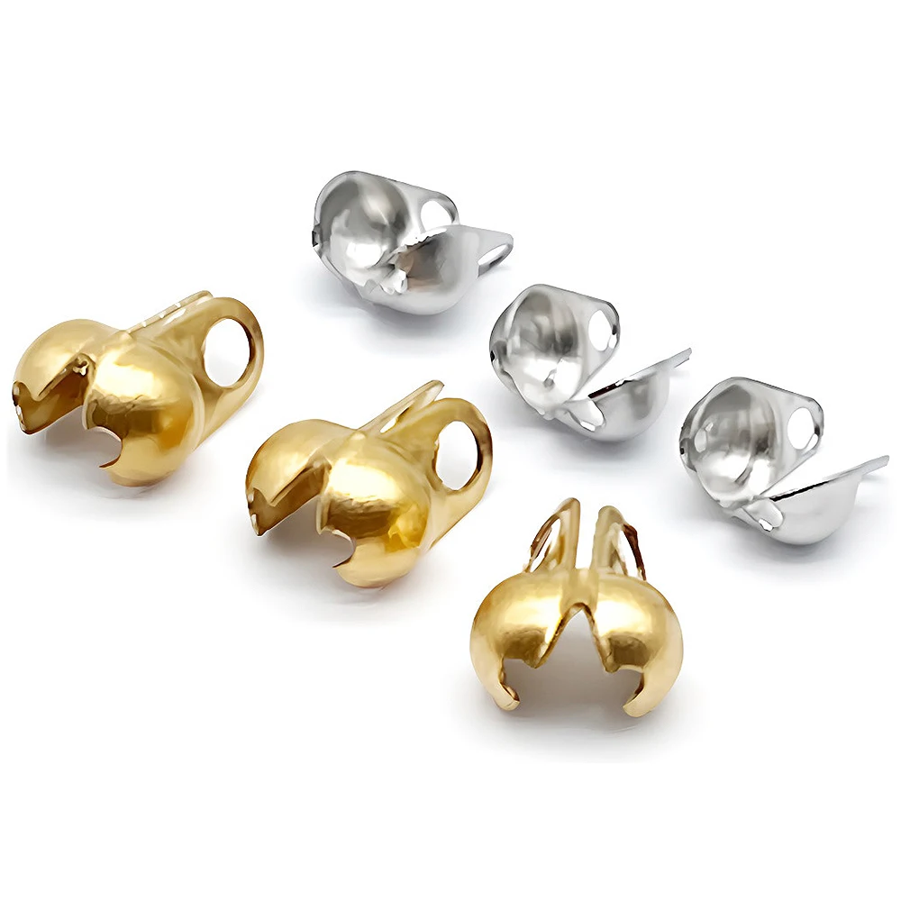 30/50PCS 1.5-5mm Crimp Bead Tip Knot Cover Gold Color Stainless Steel for Jewelry Connector Clip Clasp Fittings Components