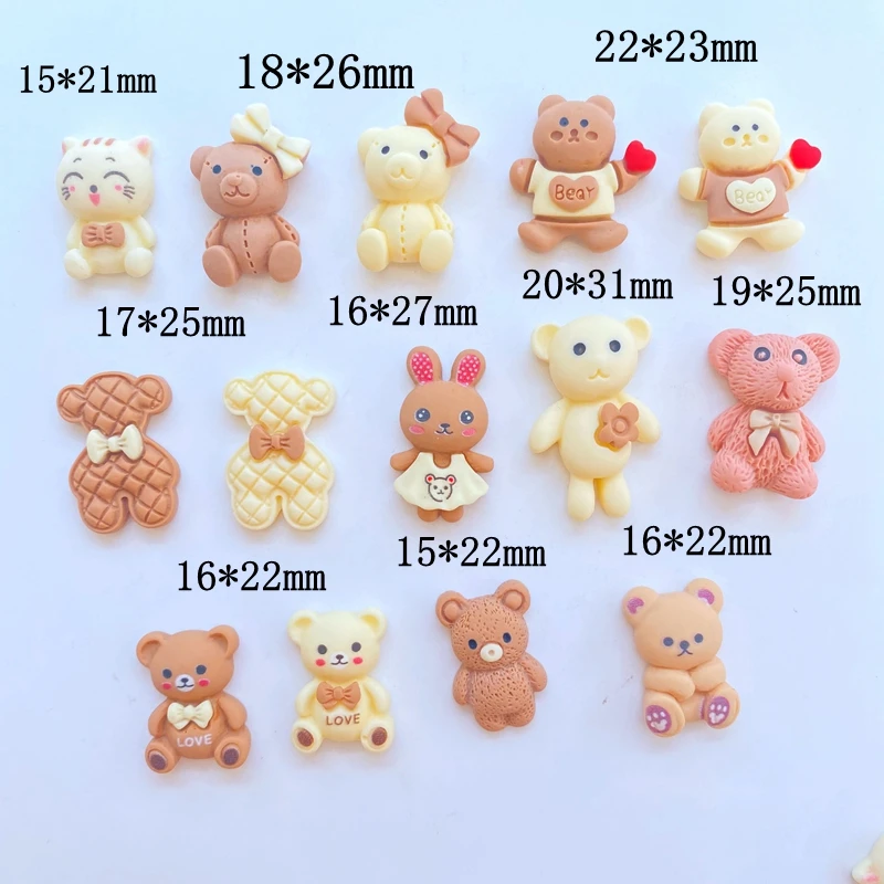 10Pcs New Cute Resin Mini Cartoon Little Bear Flat back Cabochon Scrapbook Kawaii DIY Embellishments Accessories