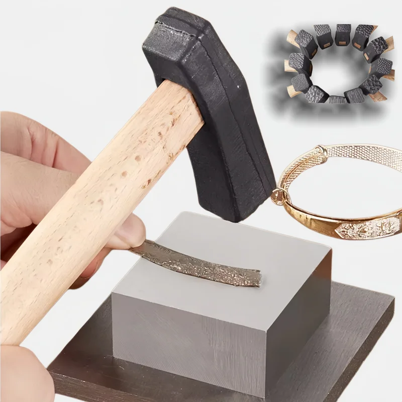 A Set of Jewelry Making Tool Texture Hammer with Wooden Handle Punch Printing Metal Mallet For Jewelry Repair DIY Carving Tools