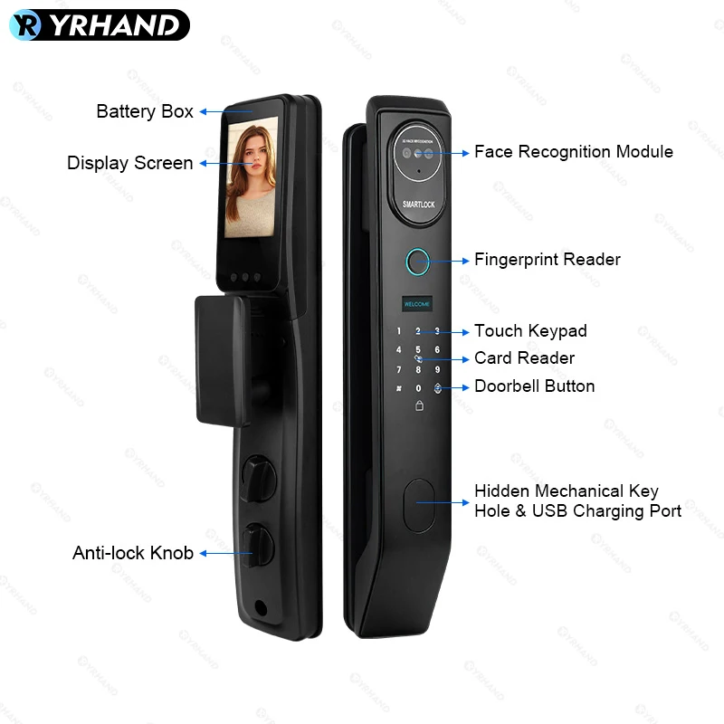 V8 Tuya Wifi 3D Face Smart Door Lock Security Camera Intelligent Fingerprint Password Biometric Electronic Key Unlock For Home