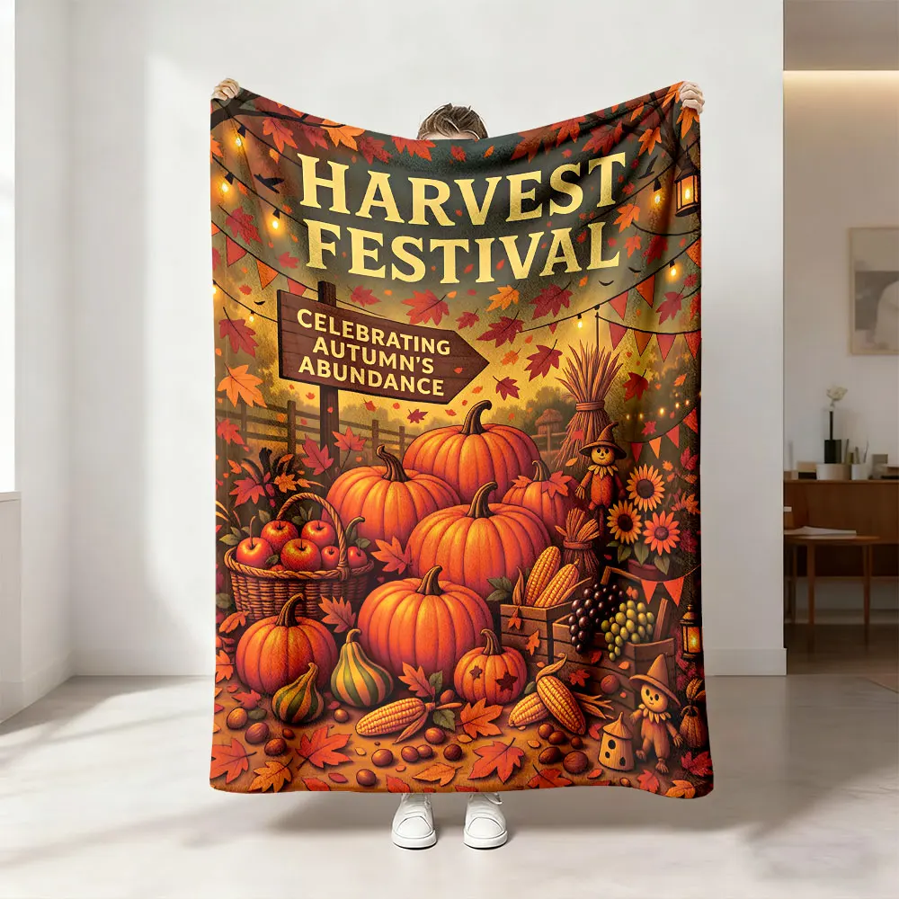 1pc Harvest Festival pumpkin autumn harvest maple leaf printed blanket, flannel blanket, sofa nap time leisure blanket