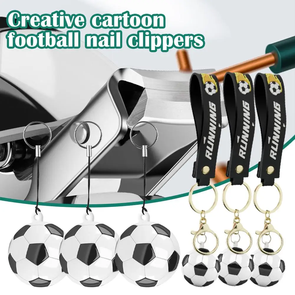 Portable Foldable Football Shape Nail Clippers Nail File With Key Leather Case Nail Tool Backpack Pendant