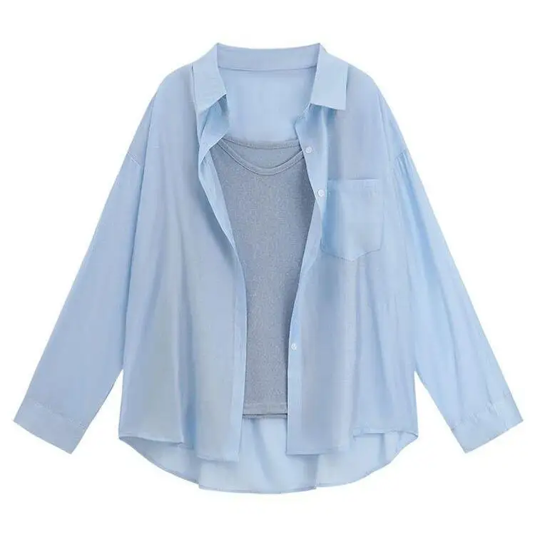 Women's Summer Thin Ice Silk irt Long Sve Polyester Sun Protection Top  Collar Mid-Length Outerwear Faionable Sens...