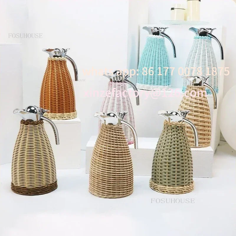Customizable 2L Rattan Insulation Pot Tea Coffee Thermos Stainless Steel Liner Vacuum Insulation Bottle Household Large Capacity