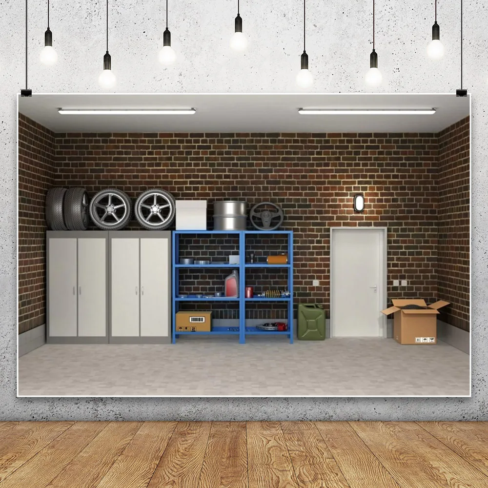 Bannière de décoration de table de gâteau d'anniversaire pour enfants, arrière-plan de maison de garage, outil de réparation de Little Atlancione, toile de fond de photographie de cabine en rondins