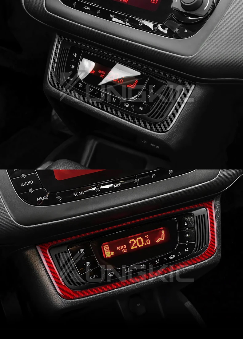 Echter, weicher Carbonfaser-Aufkleber für Seat Ibiza 6j 2009 2010 2011 2012 2013 2014 LHD RHD Auto Mittelkonsole AC-Rahmenverkleidung – Detail 11