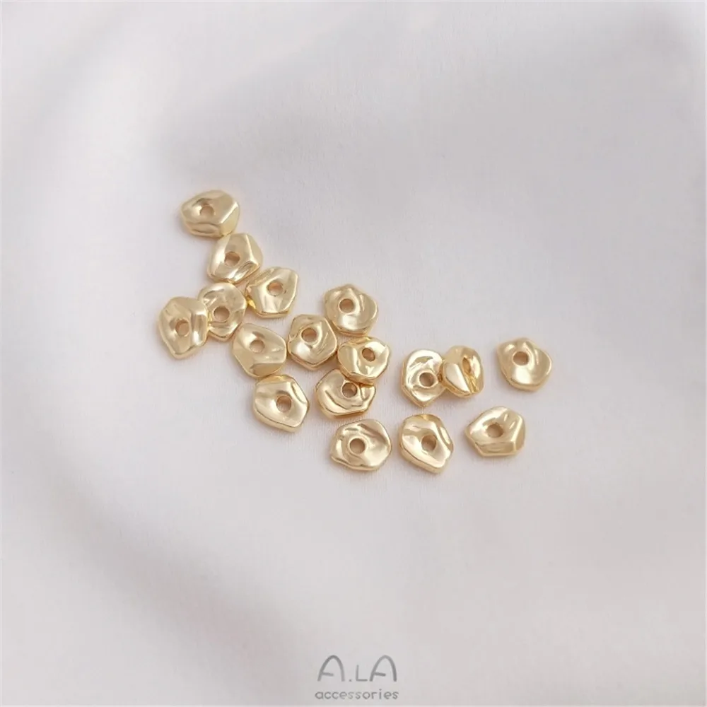 14K กระเป๋าจริงขนาดเล็กไม่สม่ำเสมอ Broken Gold Spacer หักทองและลูกปัดเงิน Spacer ปะเก็น DIY ลูกปัดอุปกรณ์เสริม