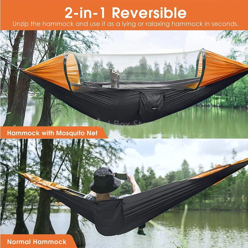 3 in 1 Camping Hammock with Mosquito Mesh Automatic Quick Opening Nylon Hammock Anti-Mosquito Hammock for Outdoor Swing Chair