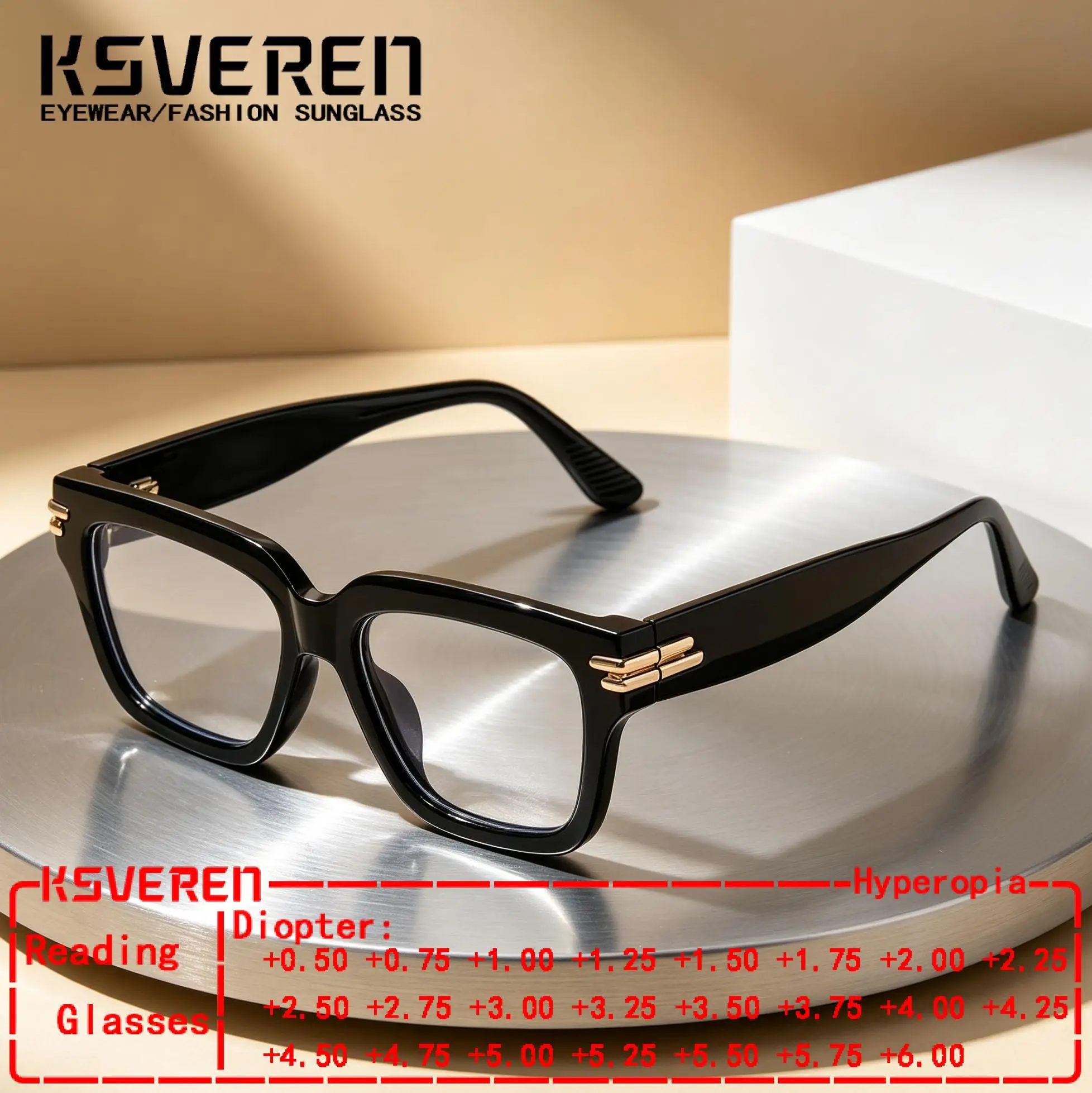 Designer Anti-Blaulicht-Lesebrille für Männer und Frauen mit Großem Quadratischem Rahmen, Modische Klare Optische Korrekturbrille für Alterssichtigkeit