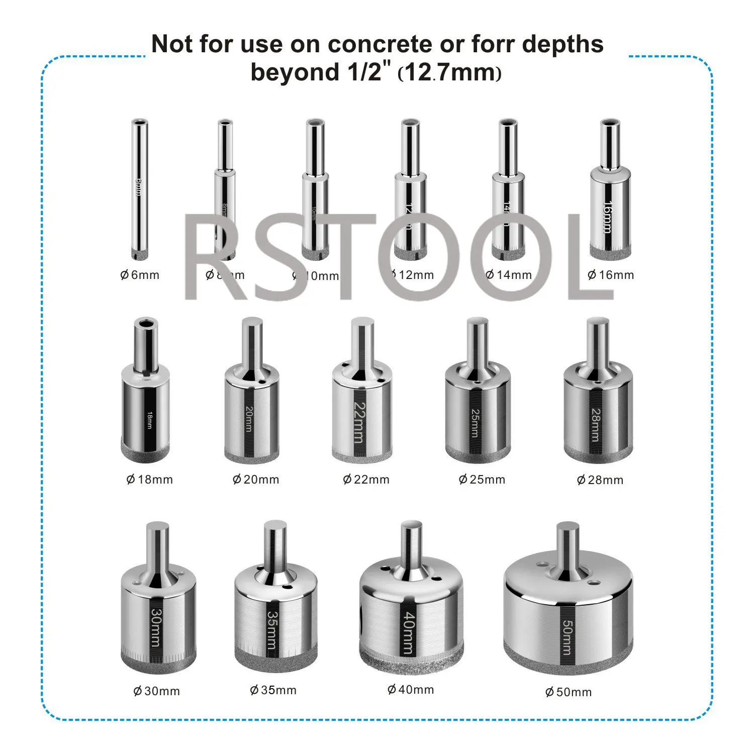 15pcs Diamond Hole Saw Drill Bit Extractor Remover Tools for Tile Glass Porcelain Ceramic Granite Stone Drill Bits 6-50mm