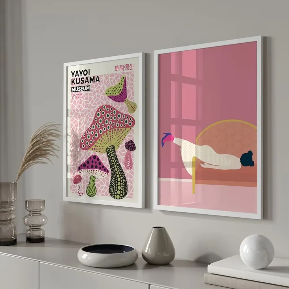 1pc frameless,Modern Abstract Yayoi Kusama Japanese Art Exhibition Wall Art Canvas Painting Posters For Living Room Home Decor