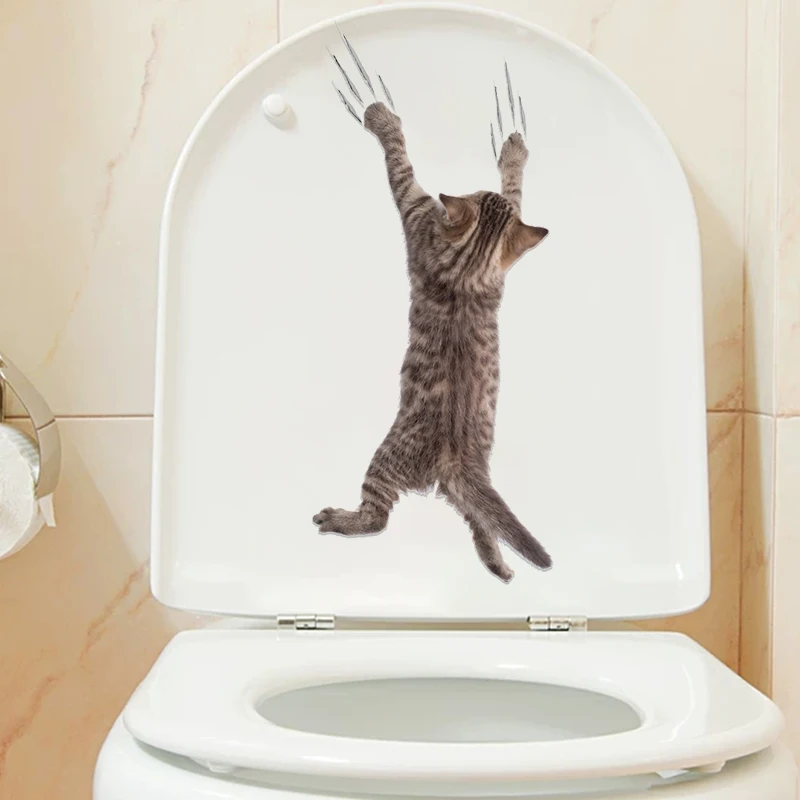 Toilet Stickers 3D Cat Vivid Wall Sticker 2021 Fashion Lovely Animal Pvc Waterproof Decal For Bathroom Toilet Kicthen Decorative