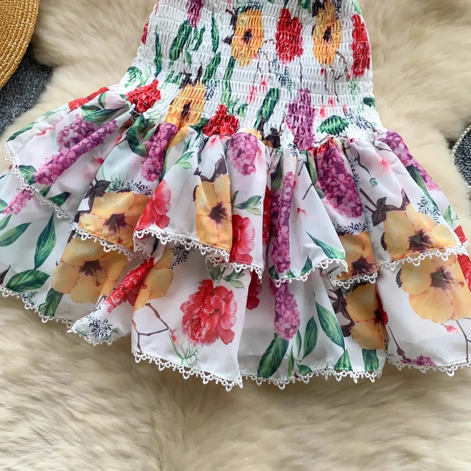 Summer Floral Sundress Holiday Halter Print Corset Short Dress Women Sexy Backless Ruffles Cake Vestidos Mini Flower Beach Robe