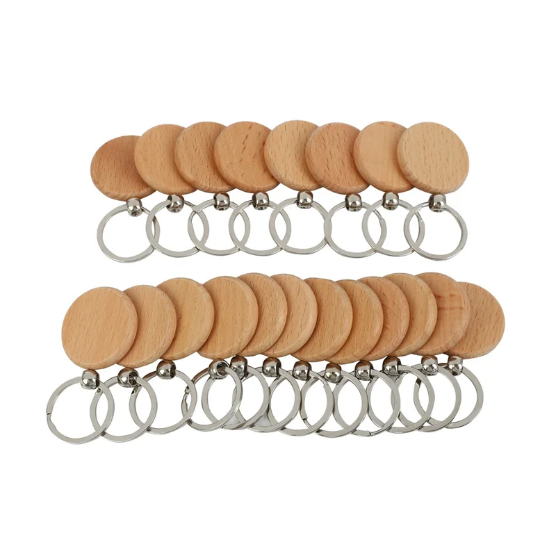 EDT-120 шт. пустой круглый деревянный брелок DIY деревянный брелок для ключей подарок