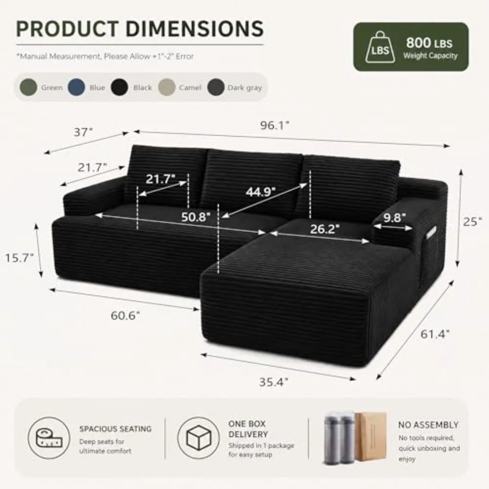 Boneless Couch Comfy Sectional Couches for Living Room,U Shaped Modular Cloud Couch Sofa, Minimalist Modular Sectional