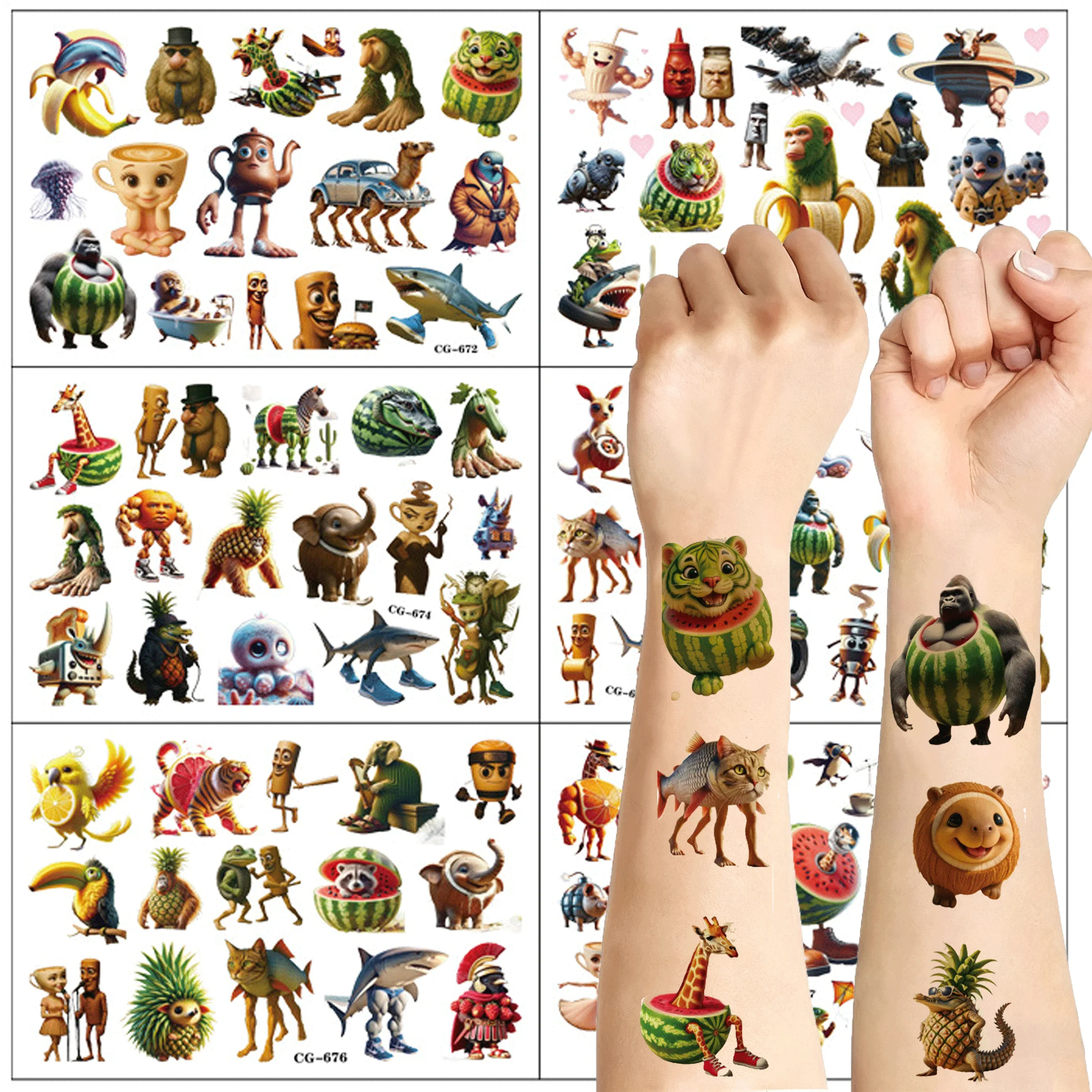 

﻿Tung Tung Sahur Italian Brainrot Animals Tattoo Sticker Arm Body Waterproof Temporary Tattoo Stickers For Party Gifts Kid Toy