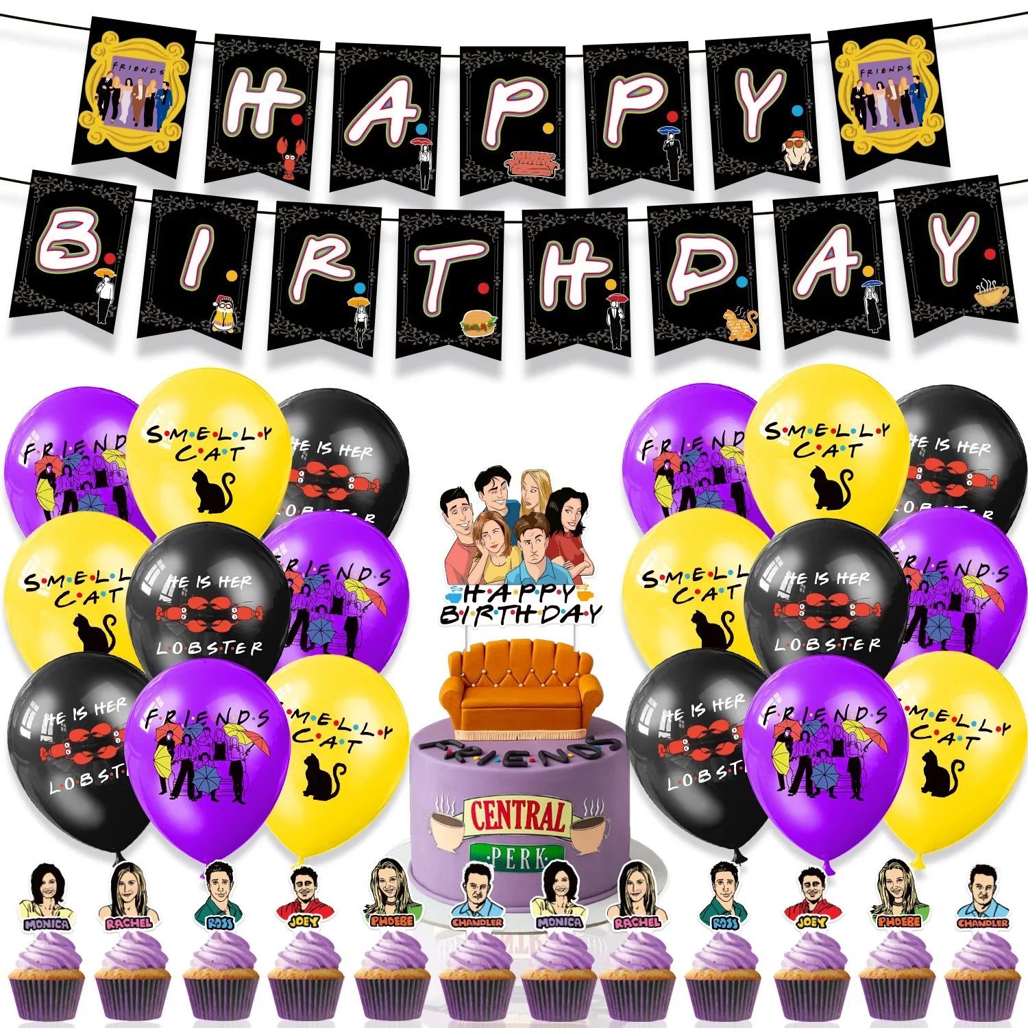 TV Show Friends Theme Multiple Styles  Birthday Party Decoration Balloon Flag Banner Cake Topper  Friendship For Adult