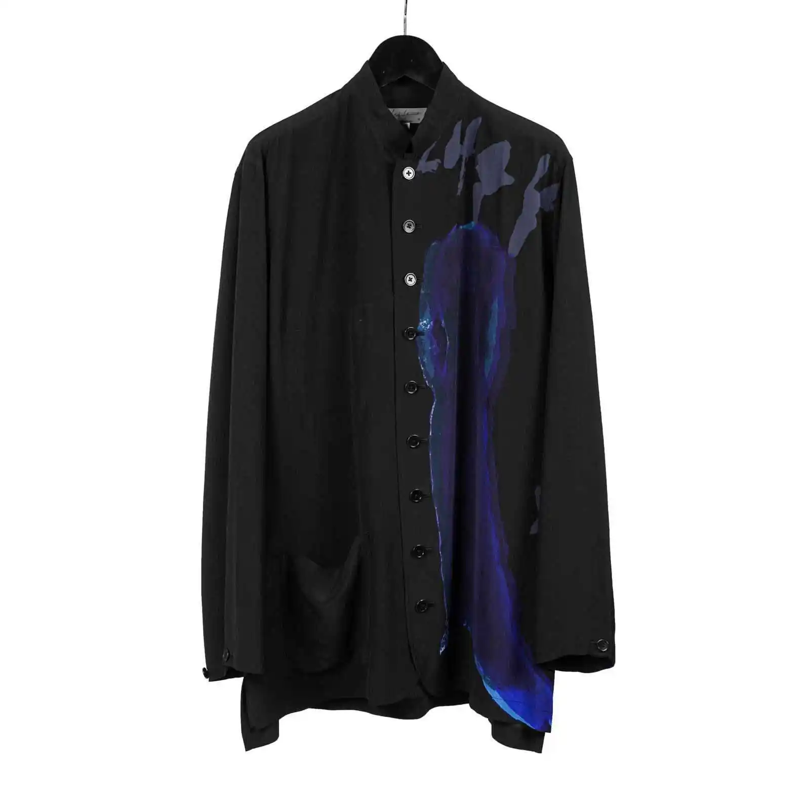 

TOP-YAMAMOTO Japanese original design Dark niche black long-sleeved silk hand-held shirt