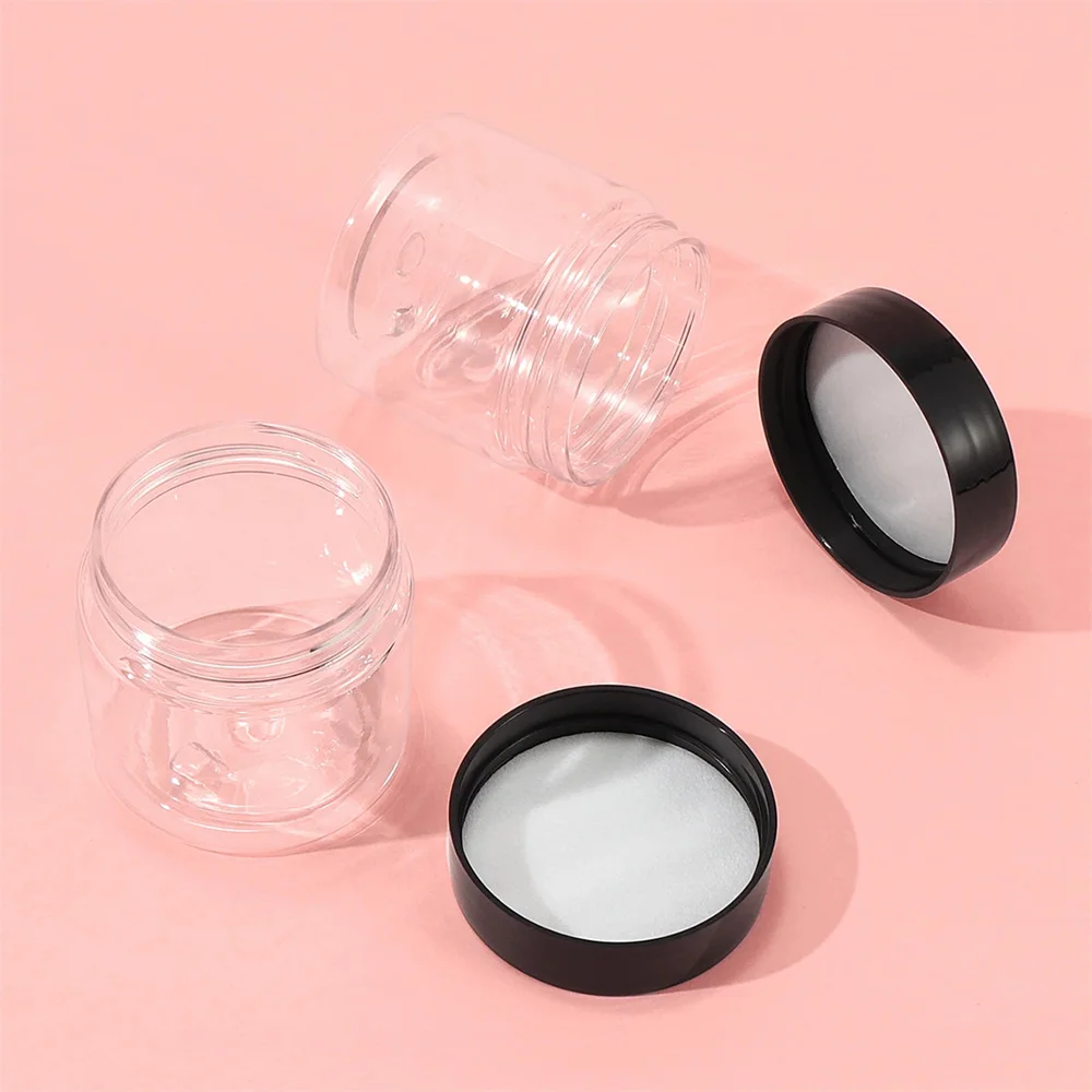 6PCS 60ml/2oz Clear Refill Plastic Wide Mouth Bottle Jar Pots with Black Cap Storage Holder Case For Body Sugar Scrubs Packing