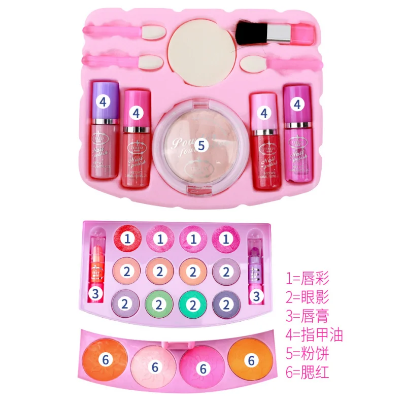 Juego de juguetes de maquillaje para niños, bolsa de maquillaje de princesa, caja de maquillaje para niñas, lápiz labial para niños, juego de sombra de ojos, caja de regalo para jugar a las casitas, juguetes y regalos