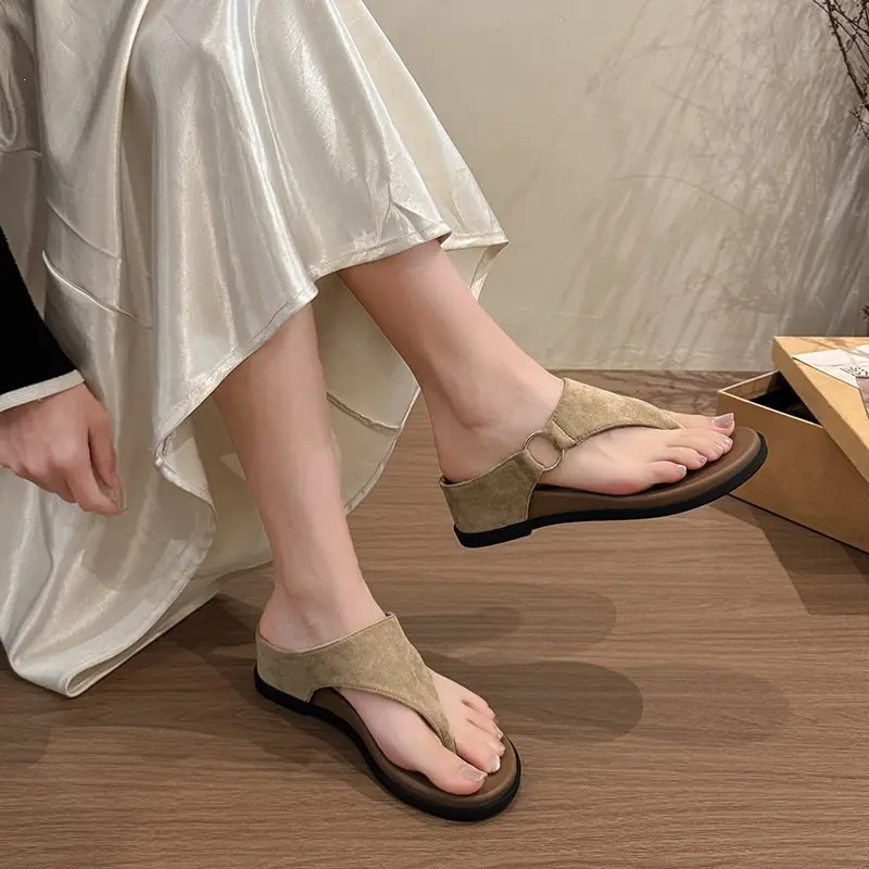 

Slippers Summer Clip Toe Women Gladiator Flats Sandals Street Style Narrow Band Shoes Elegant Beach Vacation Sandalias Mujer