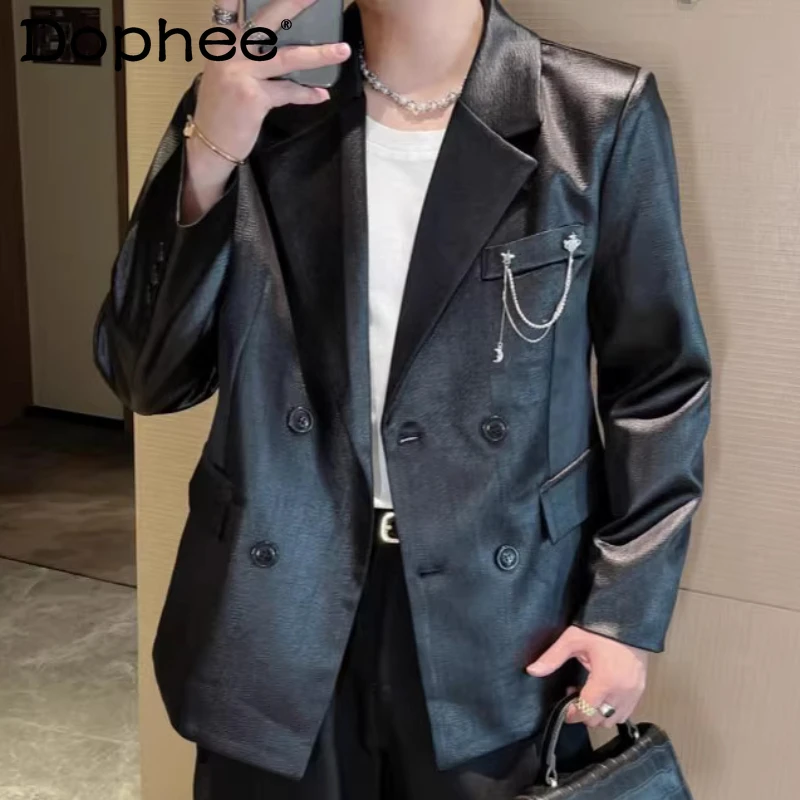 

2025 Men's Autumn New Stylish Tailored Coats Masculinity High-End Pleated Glossy Solid Color Blazers Loose Trendy Suit Jackets