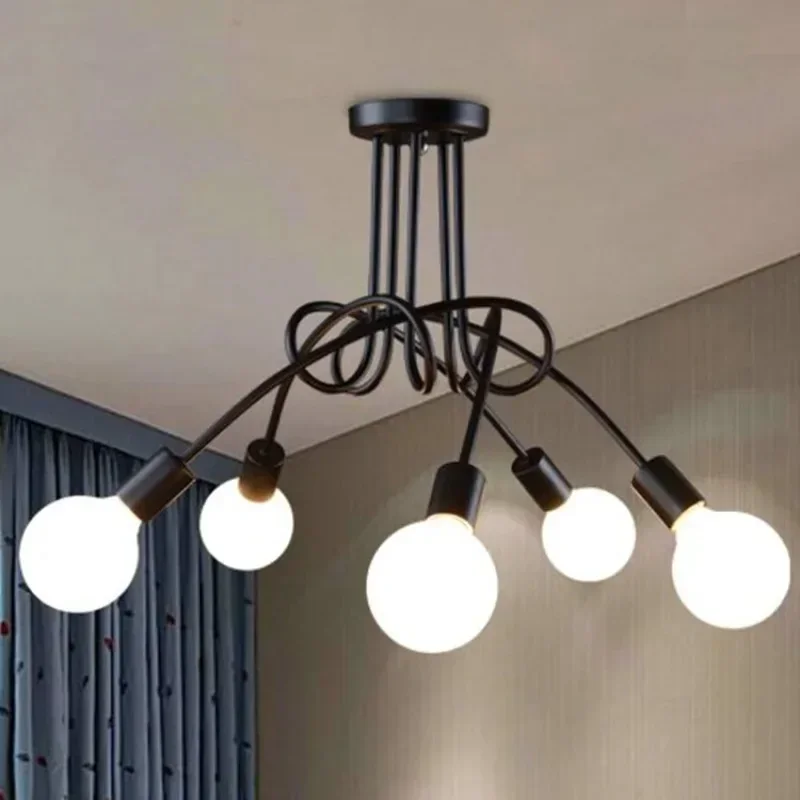 

LED Chandelier Bedroom Pendant Lamp Wrought Iron Light 3/5Heads Ceiling Light Fixtures Living Room Home Lighting Decoration