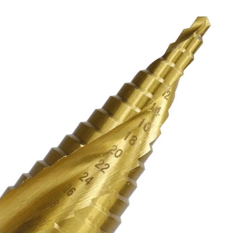 Drill Bit Titanium Coated Step Drill 4-12/20/32mm Hss Drill Bit Triangular Shank Spiral Groove Drill Bit For Hole Cutter 3pcs