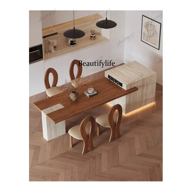 for Medieval Style Island Dining Table Integrated Retractable Guide Table New Multi Functional Wood Grain Table