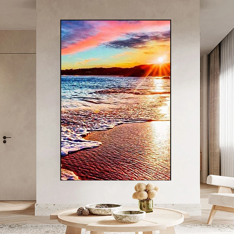 Oil Paintings Handmade Wall Art Beach Sunrise White Wave Paintings On Canvas The Picture Seascape Oil For Home Modern Decoration