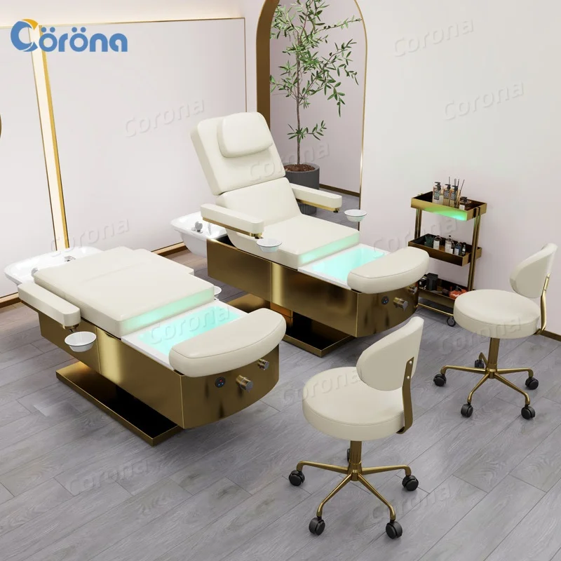 

Роскошное массажное кресло-кровать для педикюра и массажа всего тела, современное кресло для салона красоты с функцией мытья головы и спа для ног
