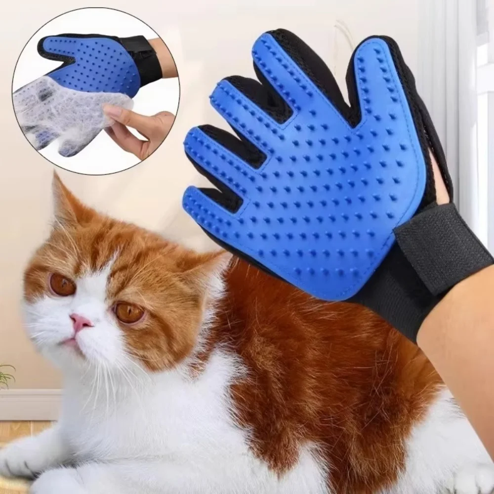 Guantes de aseo para perros y gatos, utensilio para el pelo de baño para gatos, cepillo de masaje limpio, peine de pelo de baño de cinco dedos reutilizable para piel larga y corta