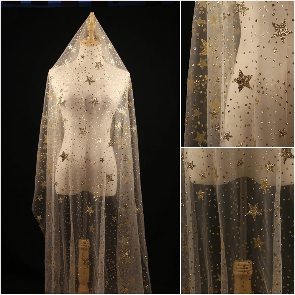 Gold Silver Glitter sequin star Tulle fabric wedding dress fabric diy children's clothing costume costume fabric veil material