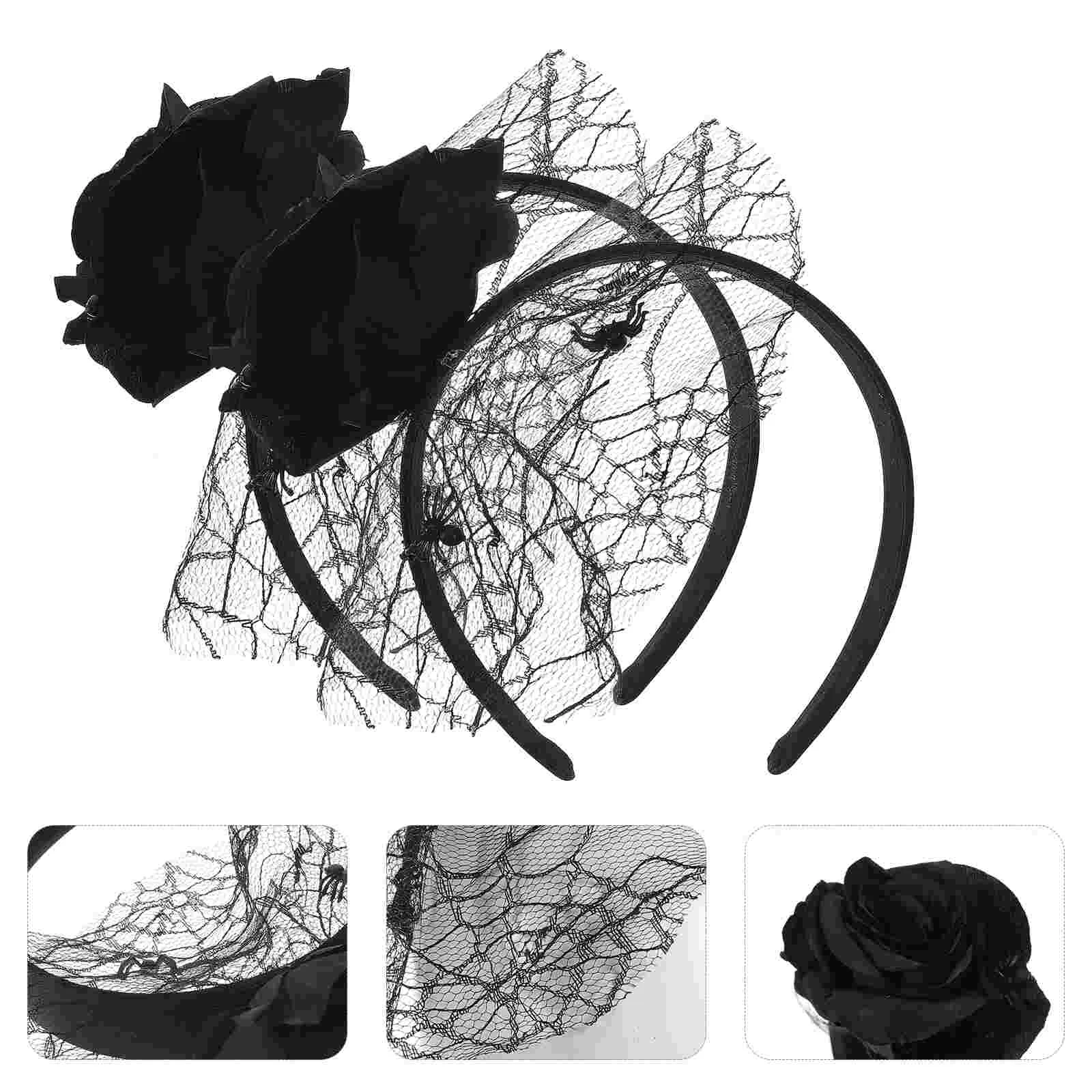 

2 Pcs Mesh Headband Halloween Hairbands Party Headdress Clothing Hoop Festival Rose Fabric Prop Accessories Themed Hoops