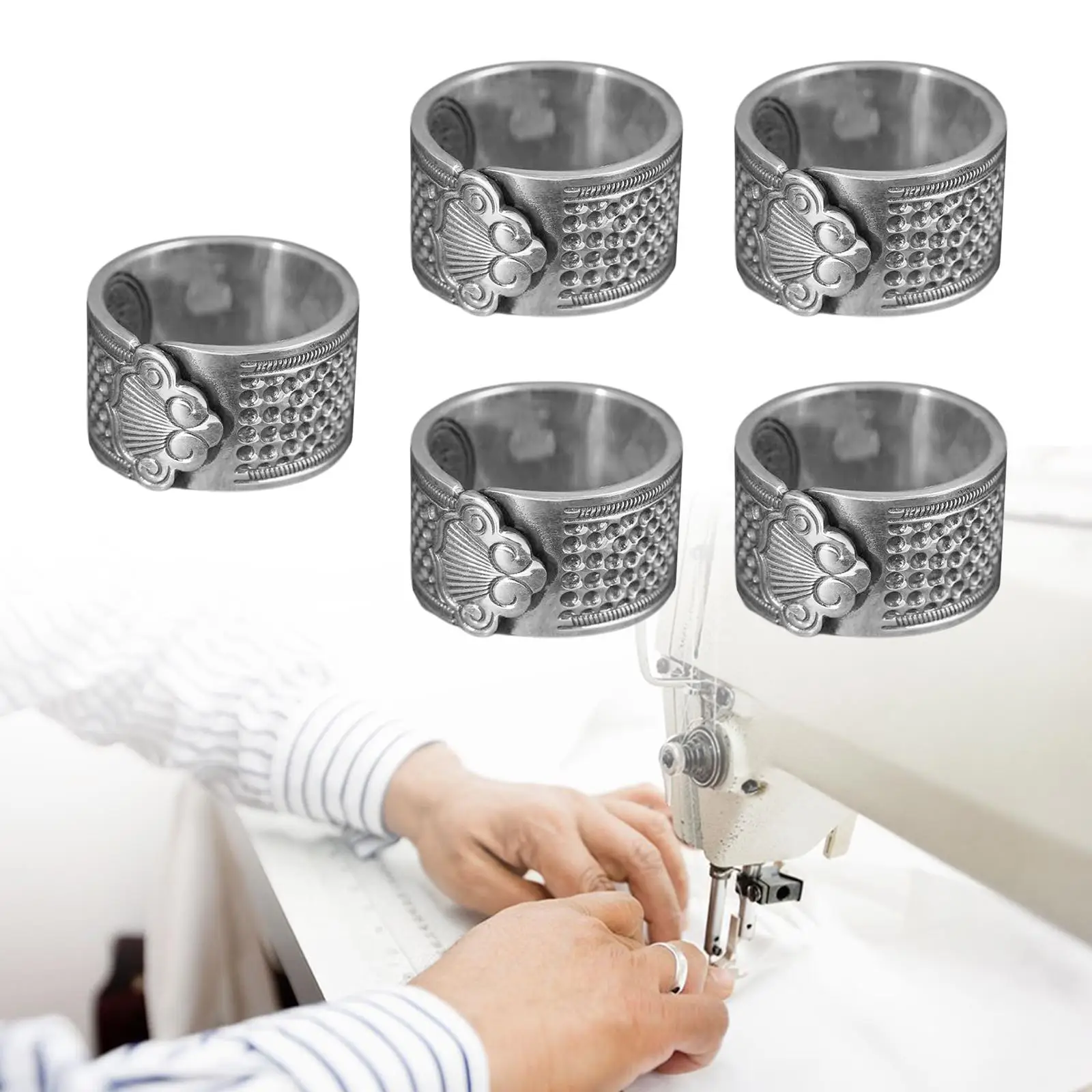 Dimpled Metal Sewing Thimble Fingertip Protector Adjustable Thumb Guard for Quilting Needlework Embroidery